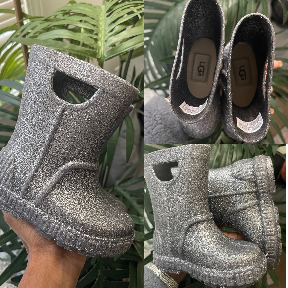 Black/Grey glitter toddler UGG rainboots